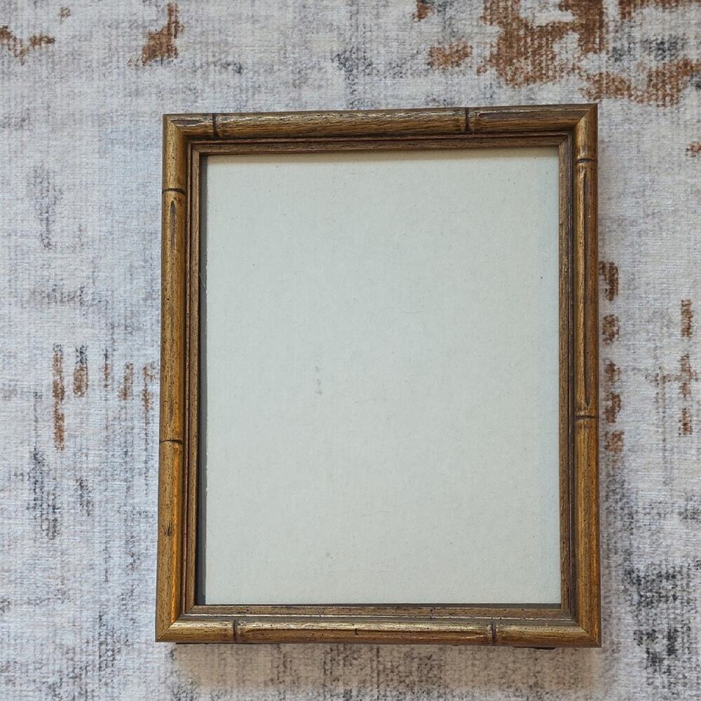 Vintage Faux Bamboo Style Picture Frame with Brown and Gold Tones